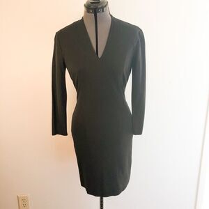 Helmut Lang Black V Neck Dress with Dramatic Metal Back Zip Size S